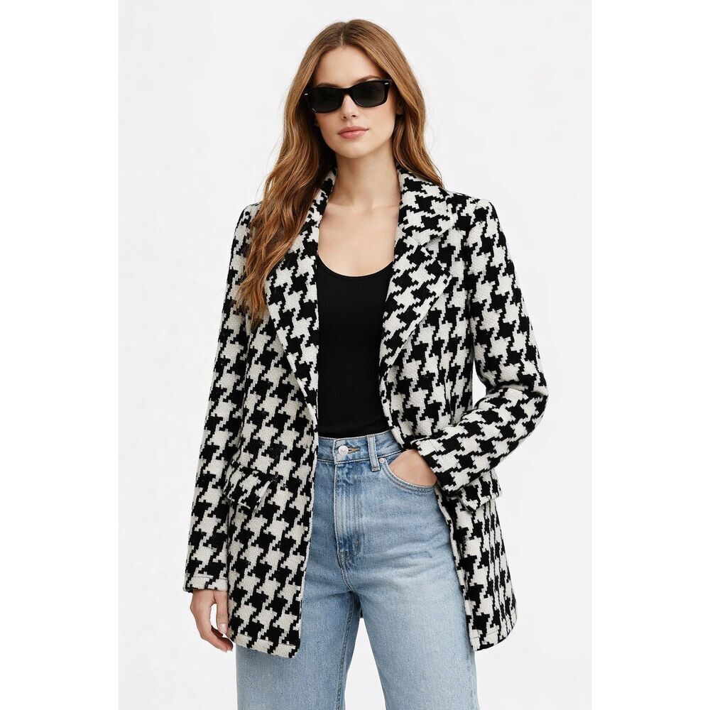 Theory Black & White Houndstooth Coat Size S